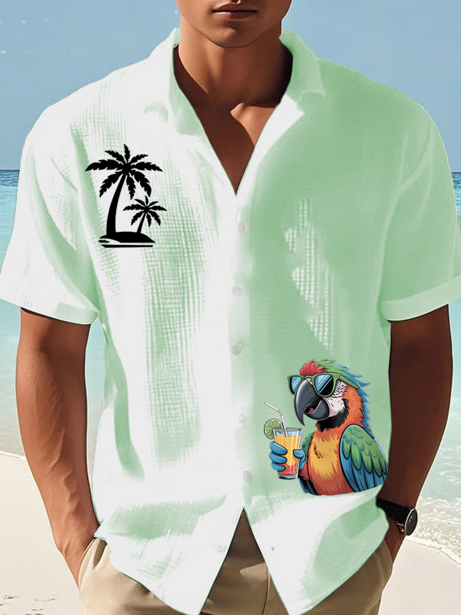 Men's I'm Retired It's 5 O'clock Everywhere Parrot Print Casual Waffle Short-Sleeve Shirt-tidenox