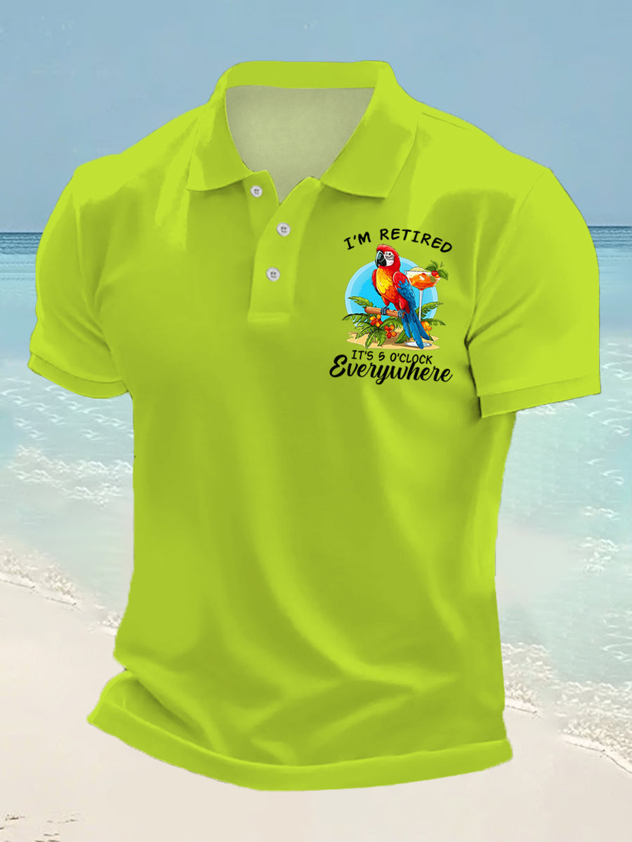 Men's I‘m Retired It‘s 5 O'clock Somewhere Parrot Print Casual Top-tidenox