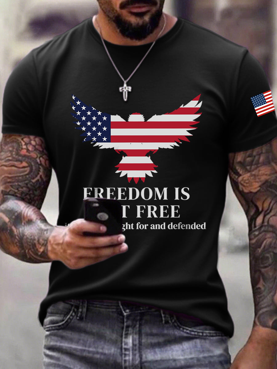 Men's Freedom Is Not Free It Must Be Fought For And Defended Print T-Shirt-tidenox