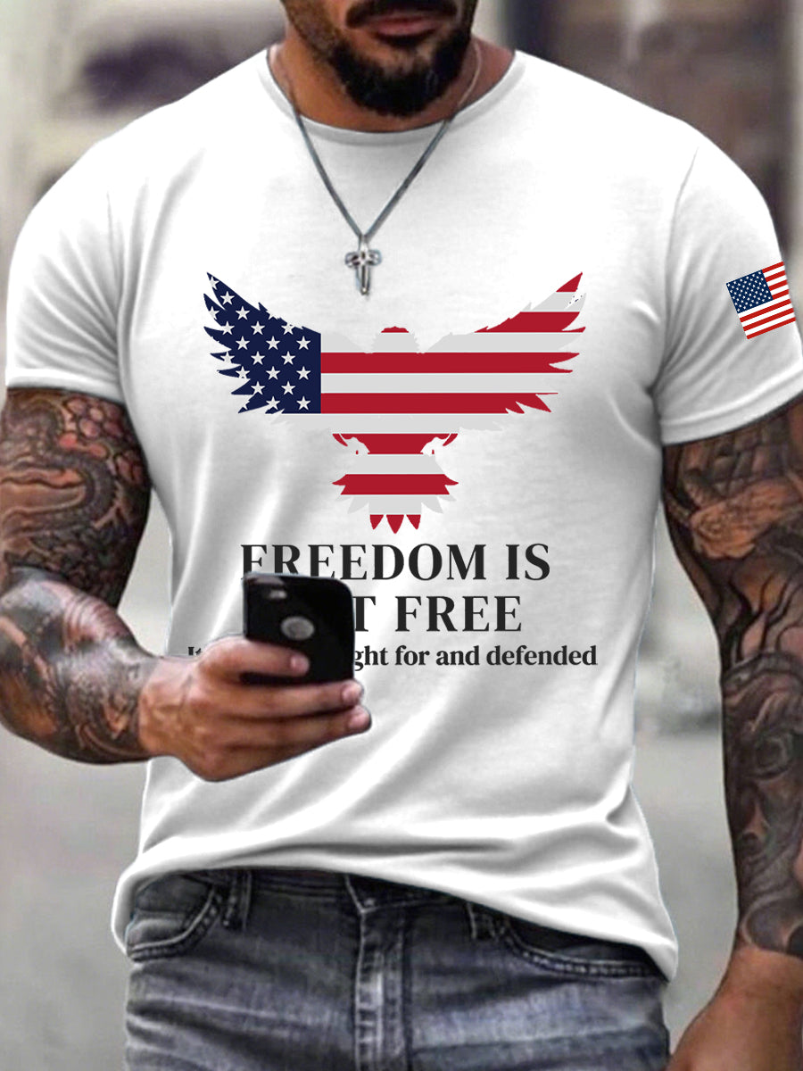 Men's Freedom Is Not Free It Must Be Fought For And Defended Print T-Shirt-tidenox