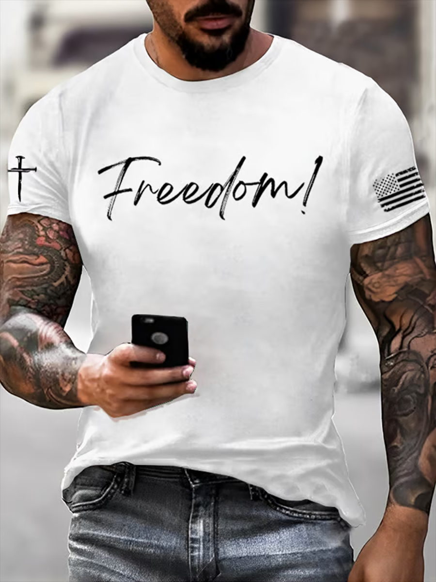 Men's Charlie Kirk Freedom imitation cotton short-sleeved T-shirt-tidenox