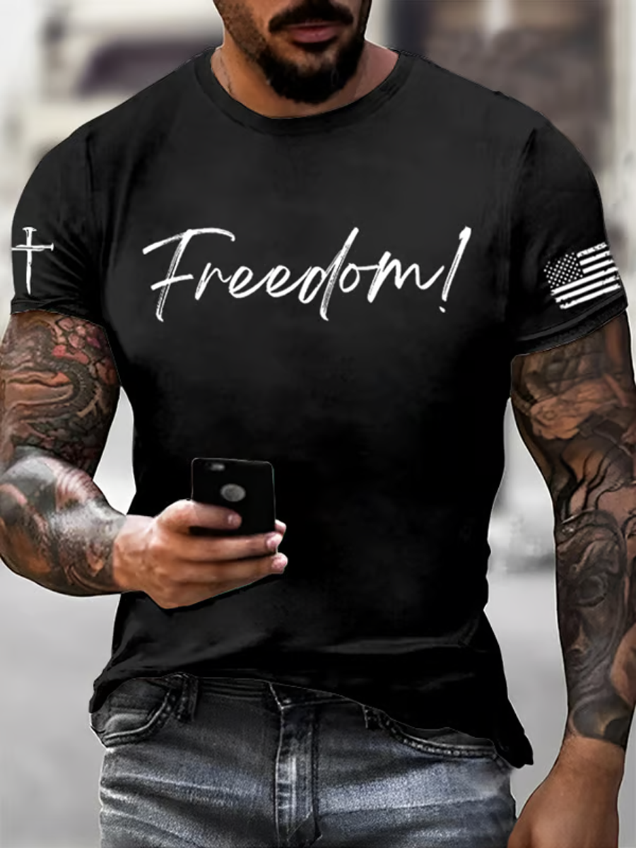 Men's Charlie Kirk Freedom imitation cotton short-sleeved T-shirt-tidenox