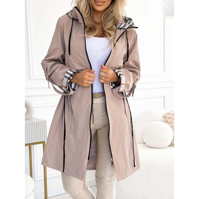 Spring and autumn hooded zipper casual trench coat-tidenox
