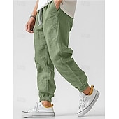 Men's Linen Pants Trousers Summer Pants Elastic Waist Straight Leg High Rise Solid Color Comfort Breathable Full Length Wedding Holiday Vacation Fashion Gray Green Black High Waist Inelastic-tidenox