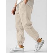 Men's Linen Pants Trousers Summer Pants Elastic Waist Straight Leg High Rise Solid Color Comfort Breathable Full Length Wedding Holiday Vacation Fashion Gray Green Black High Waist Inelastic
