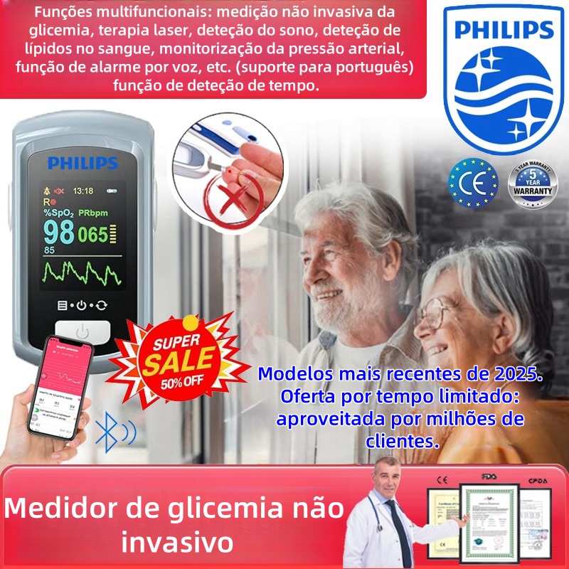 Medidor de glicemia a laser não invasivo Philips 2025, sem necessidade de colheita de sangue