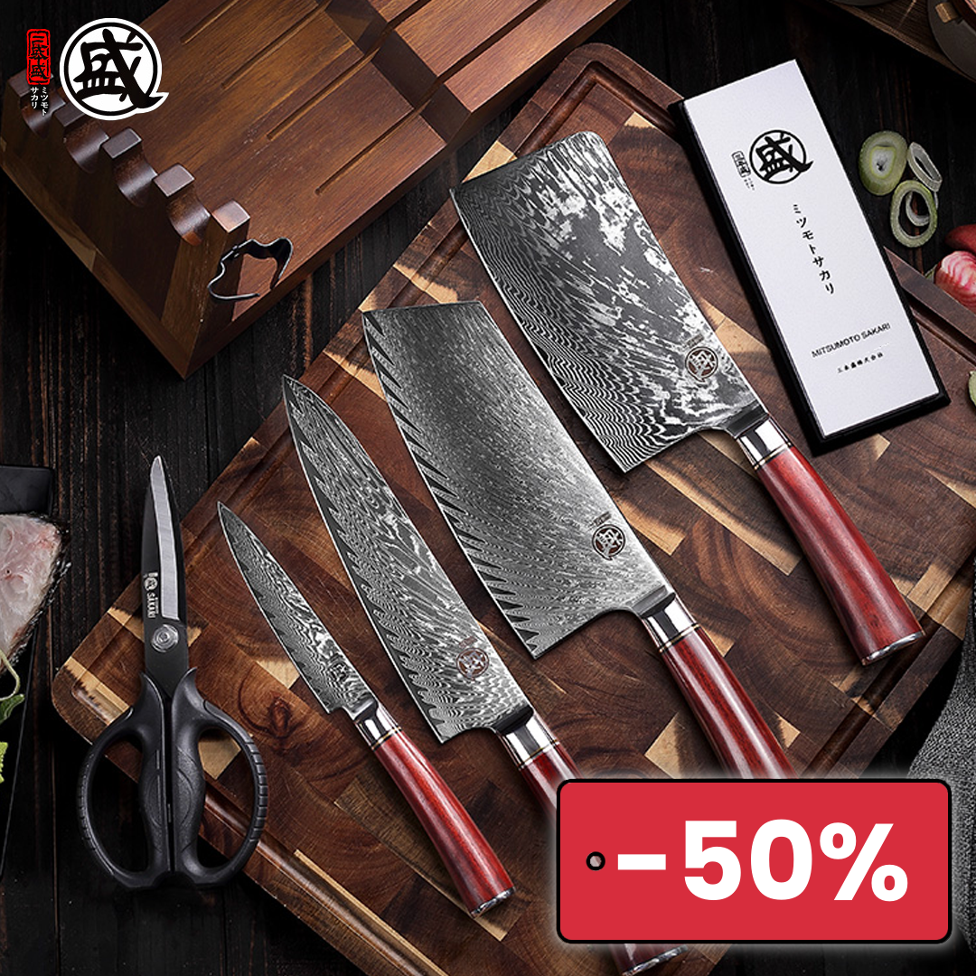 🍣🔪 Oferta por tempo limitado! O conjunto de facas de cozinha em aço Sanbonsheng Damasco importado do Japão está à venda com 50% de desconto! 🔪🍣