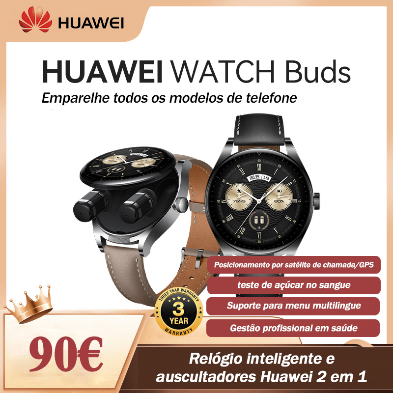 Relógio inteligente e auscultadores Huawei 2 em 1 [gestão da saúde, deteção de açúcar no sangue]