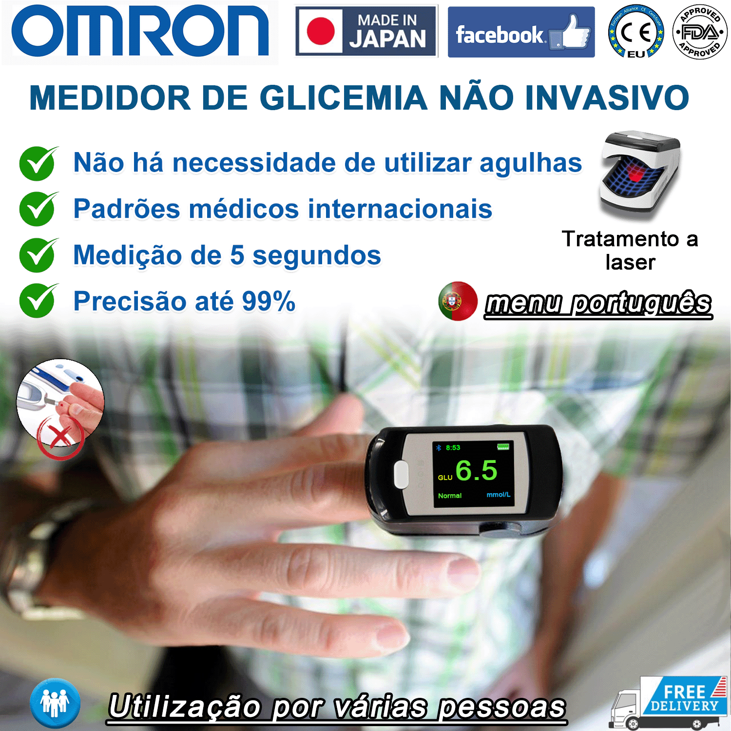 🔥Oferta por tempo limitado🔥Medidor de glicemia não invasivo Omron (medição de 5 segundos/precisão de 99%)