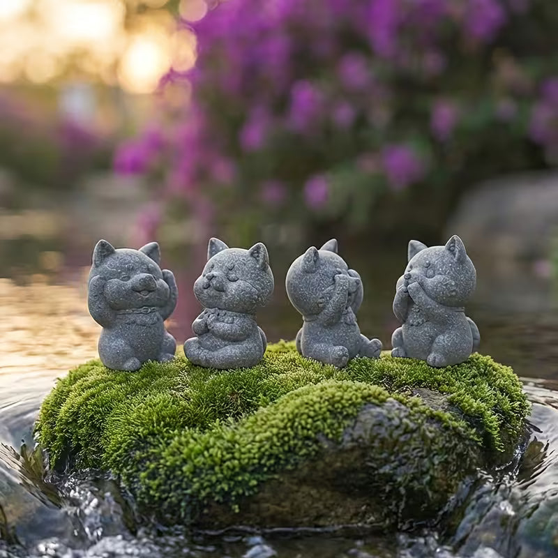  Handcrafted Stone Zen Shiba Inu Statue Set