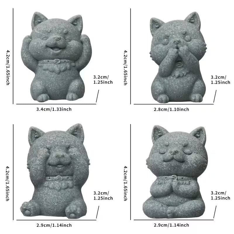  Handcrafted Stone Zen Shiba Inu Statue Set