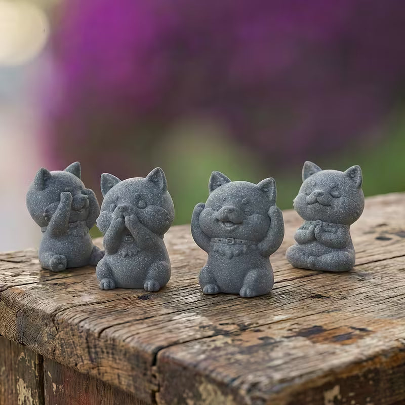  Handcrafted Stone Zen Shiba Inu Statue Set