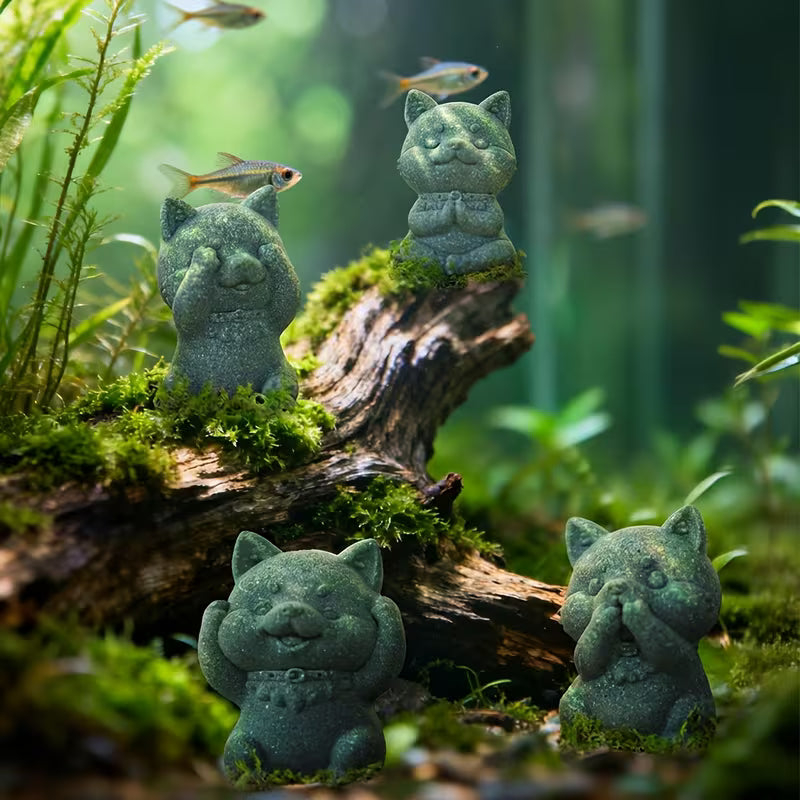 Handcrafted Stone Zen Shiba Inu Statue Set