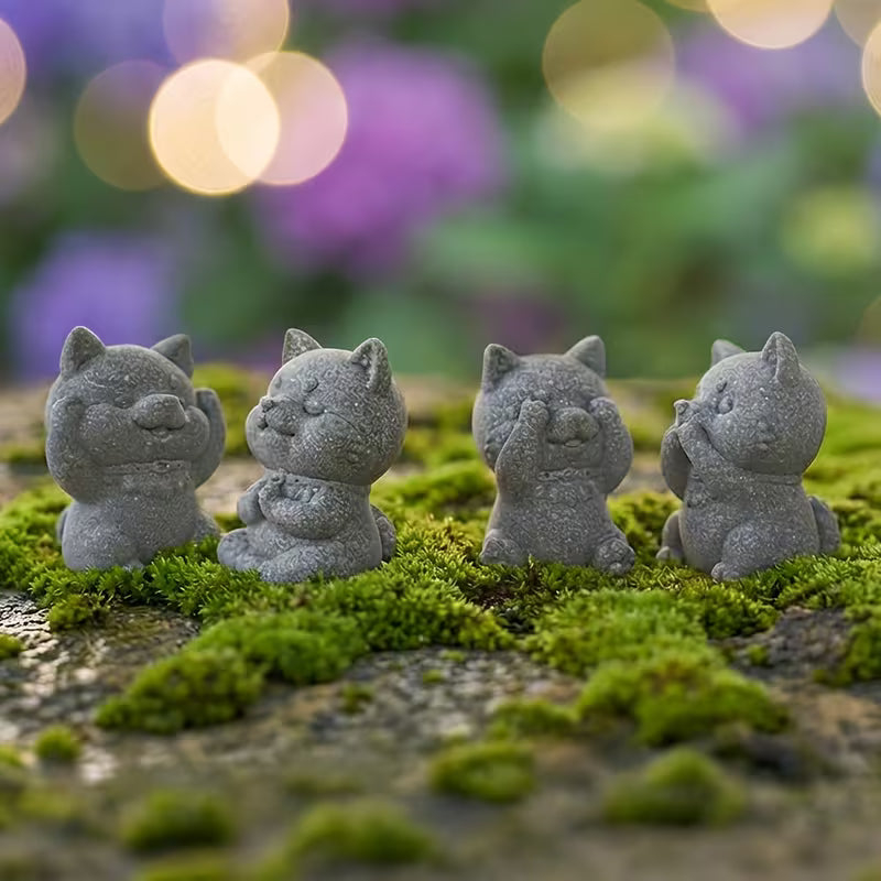  Handcrafted Stone Zen Shiba Inu Statue Set