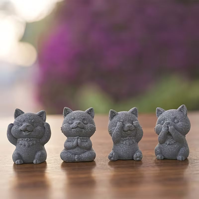  Handcrafted Stone Zen Shiba Inu Statue Set