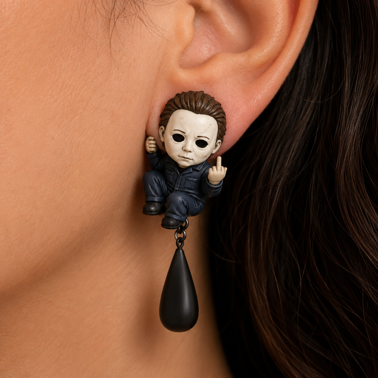 🎃 Horror Slasher Middle Finger Earrings – Cute, Creepy & Unapologetic