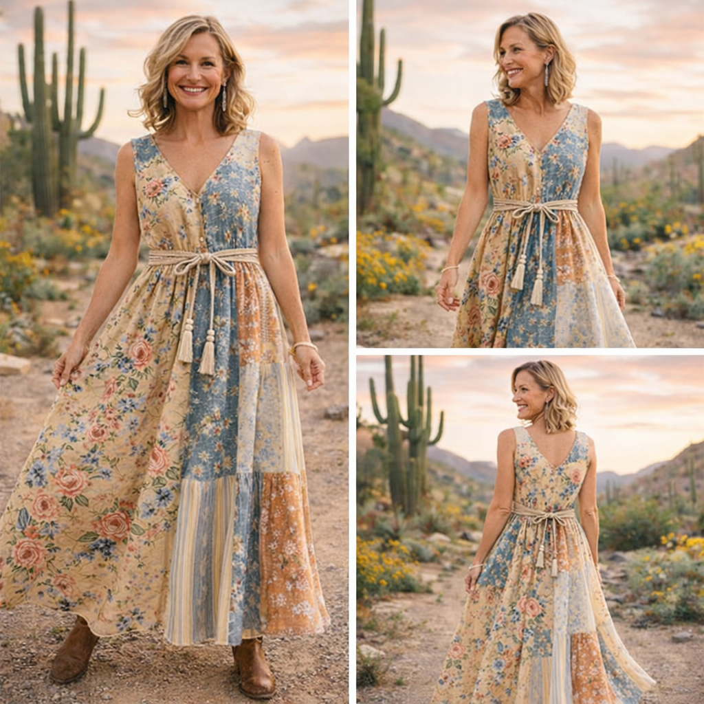 🌅 Western Desert Elegance Maxi Dress
