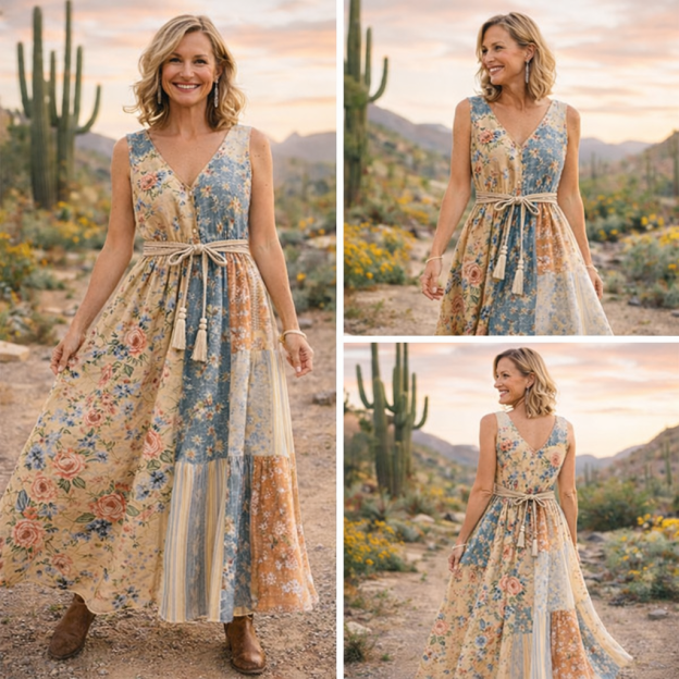 🌅 Western Desert Elegance Maxi Dress