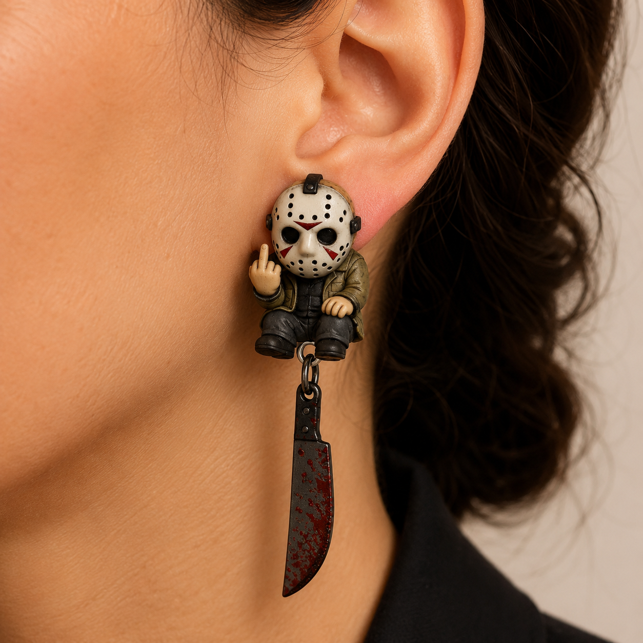 🎃 Horror Slasher Middle Finger Earrings – Cute, Creepy & Unapologetic