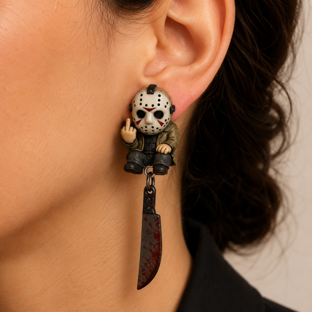 🎃 Horror Slasher Middle Finger Earrings – Cute, Creepy & Unapologetic