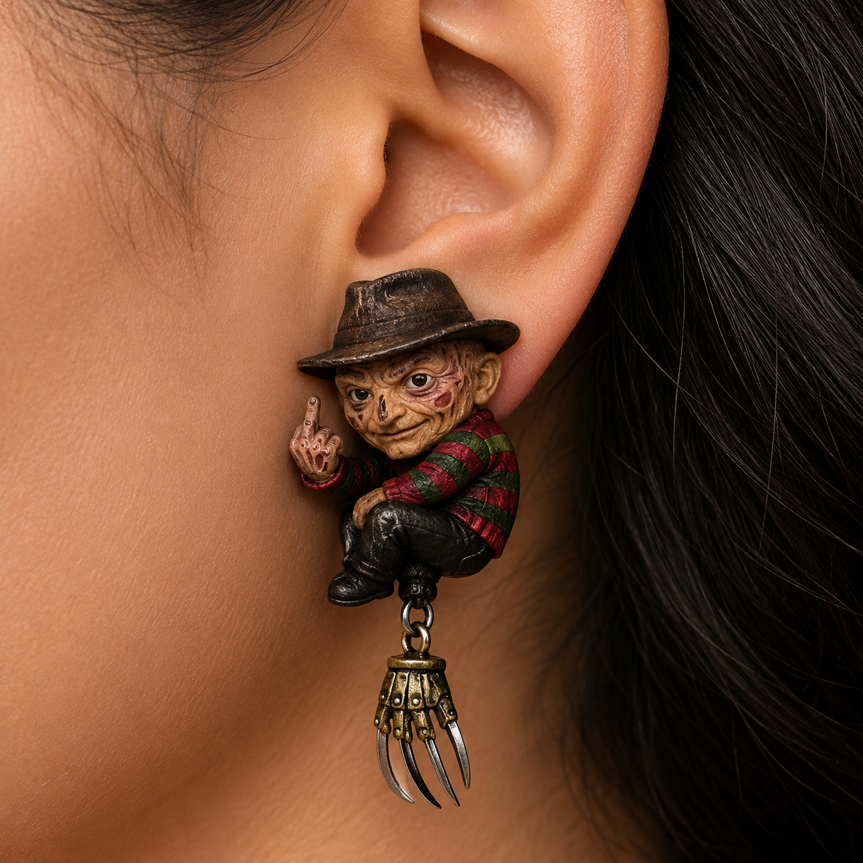 🎃 Horror Slasher Middle Finger Earrings – Cute, Creepy & Unapologetic