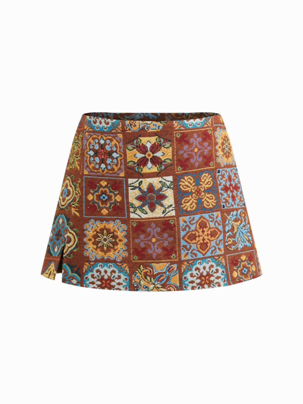 Jacquard Low Rise Floral Split Mini Skort