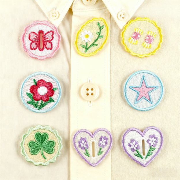 Hand-embroidered petal button hook decoration