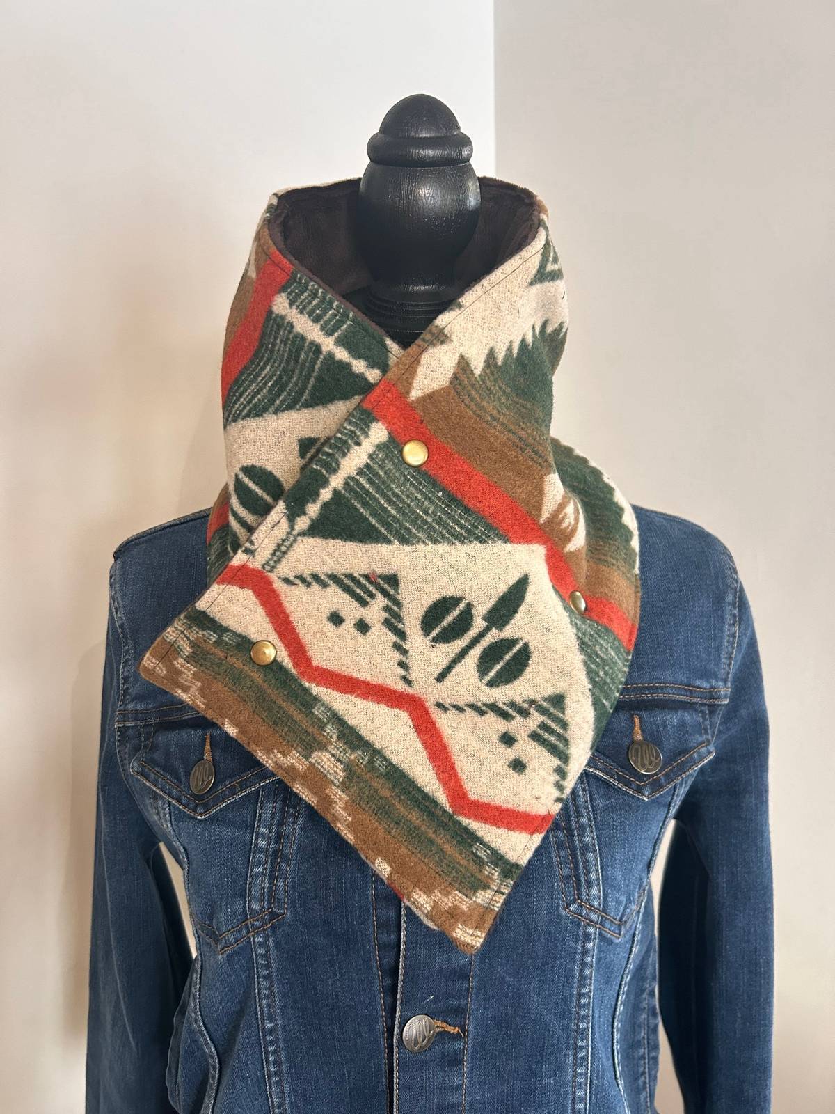 Western Green Aztec Warm Neck Hood