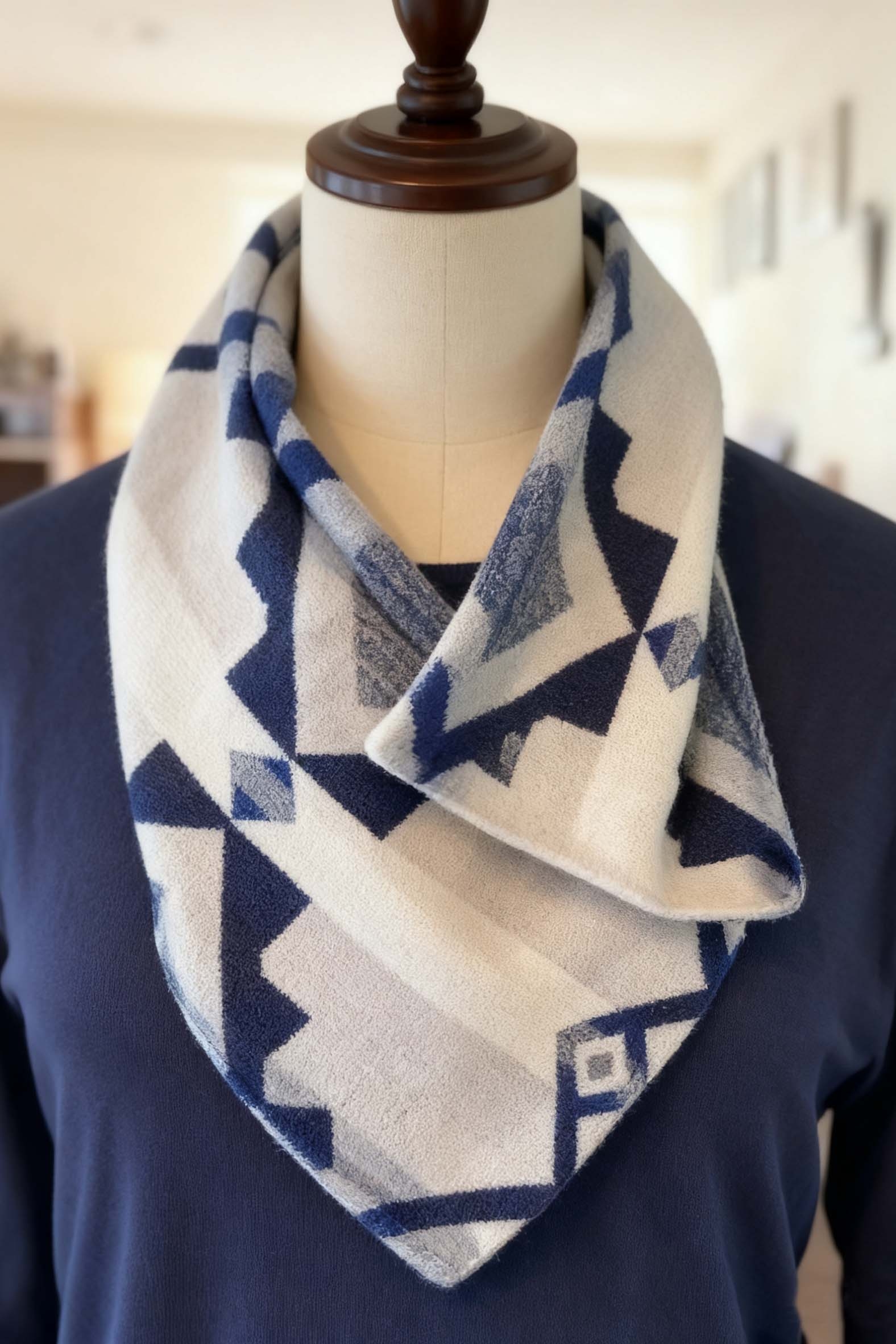 Women's Western Cowboy Blue Aztec Warm Neck Hood