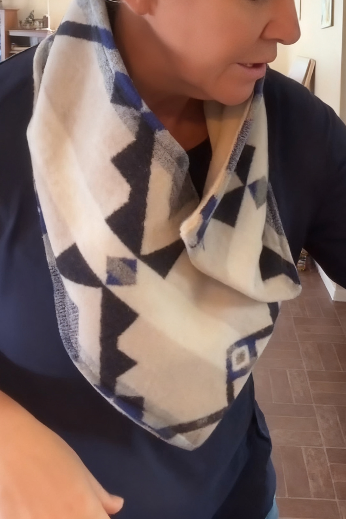 Women's Western Cowboy Blue Aztec Warm Neck Hood