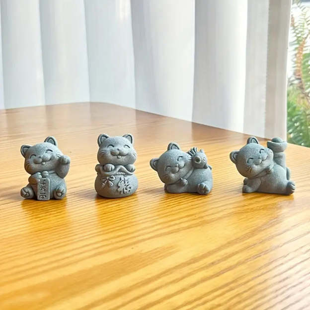  Handcrafted Stone Zen Cat Statue