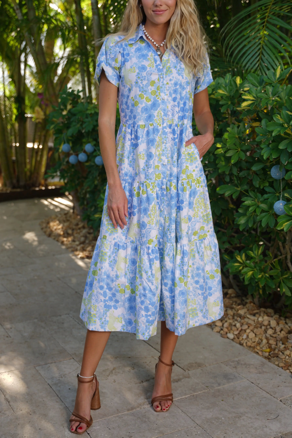 V-Neck Short-Sleeve Brazil Blue Dress