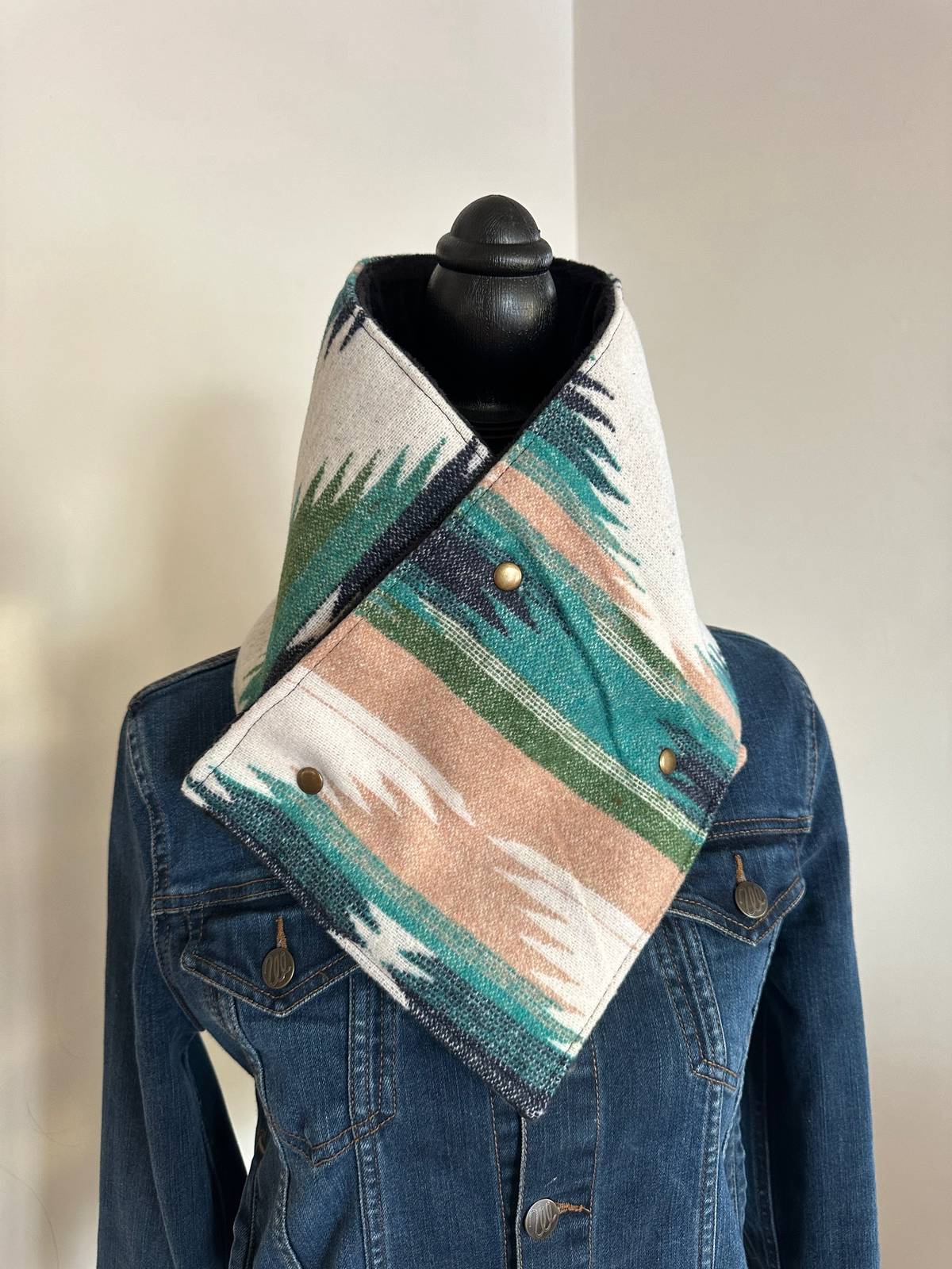 Western Green and Gray Aztec Warm Neck Hood