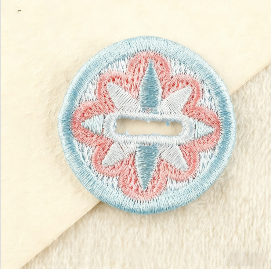 Hand-embroidered petal button hook decoration