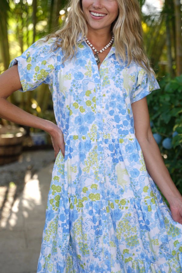 V-Neck Short-Sleeve Brazil Blue Dress