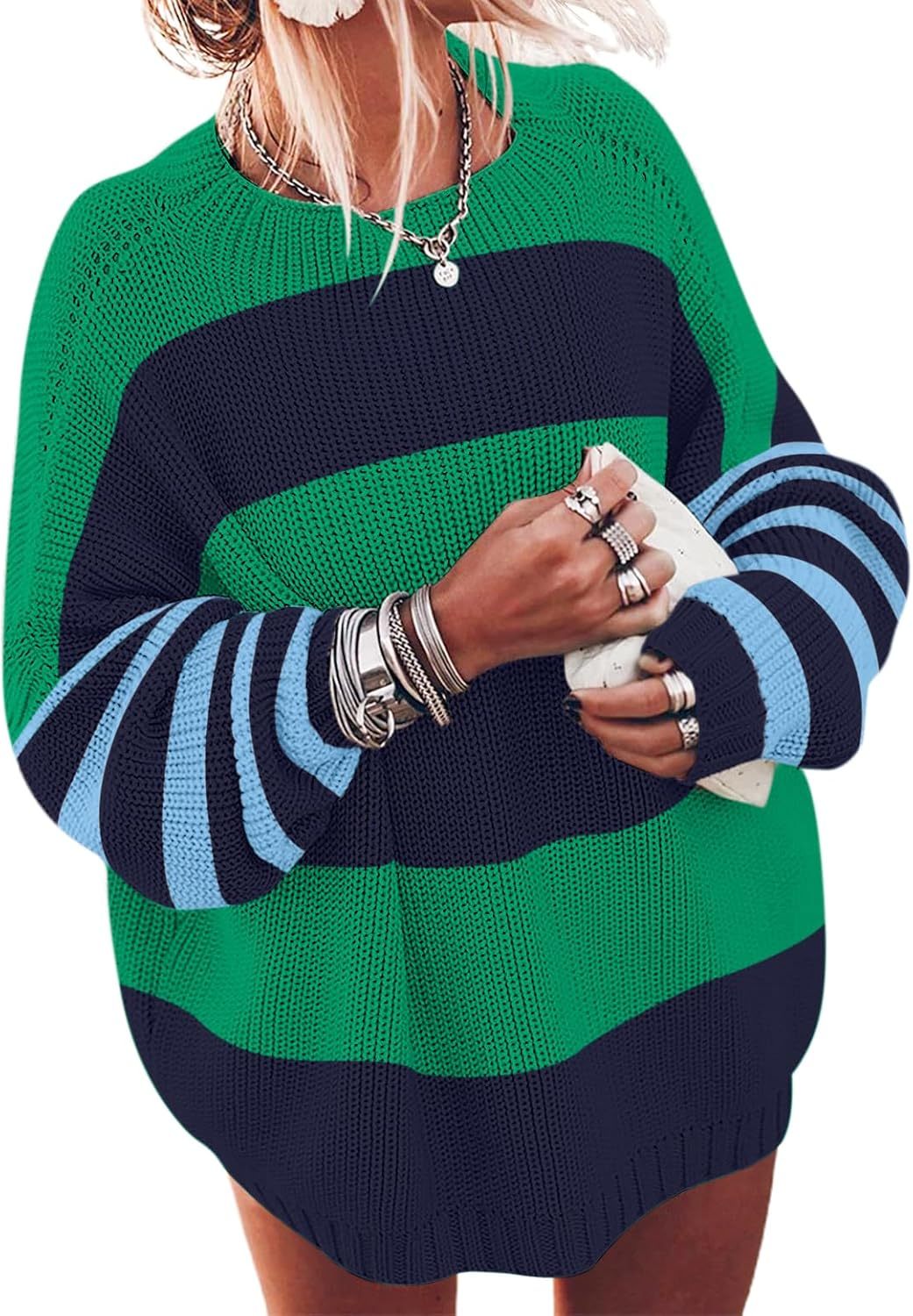 Ugerlov Women's Oversized Sweaters Batwing Sleeve Mock Neck Jumper Tops Chunky Knit Pullover Sweater