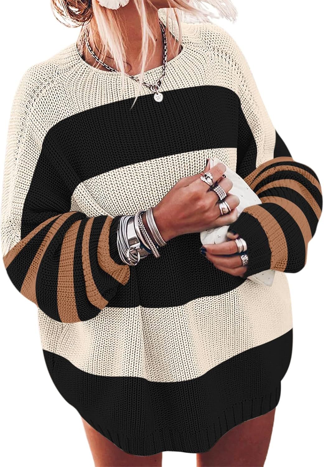 Ugerlov Women's Oversized Sweaters Batwing Sleeve Mock Neck Jumper Tops Chunky Knit Pullover Sweater