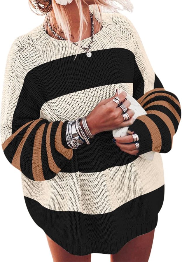 Ugerlov Women's Oversized Sweaters Batwing Sleeve Mock Neck Jumper Tops Chunky Knit Pullover Sweater