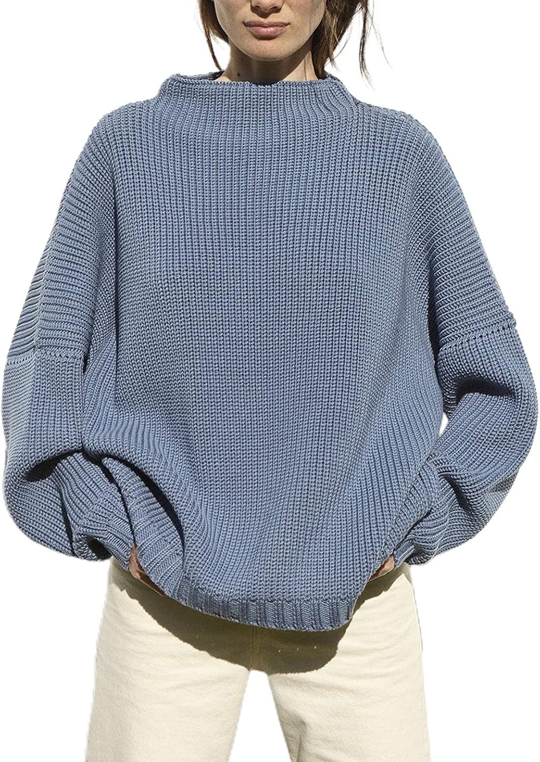 Ugerlov Women's Oversized Sweaters Batwing Sleeve Mock Neck Jumper Top