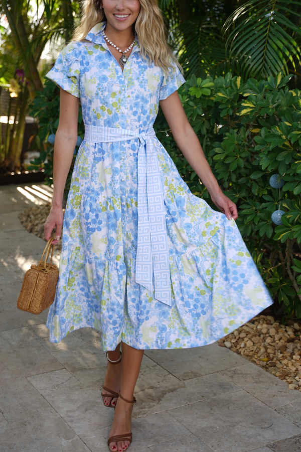 V-Neck Short-Sleeve Brazil Blue Dress