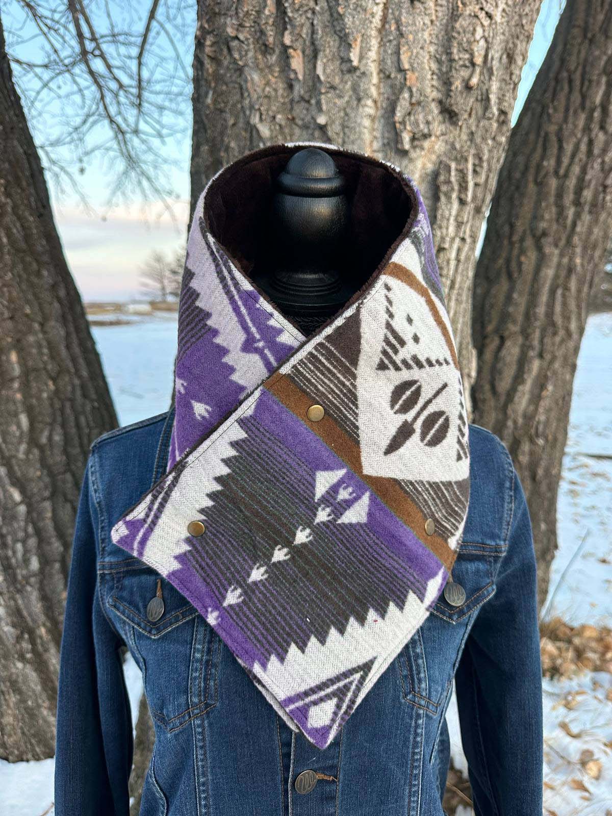 Western Blue Aztec Warm Neck Hood