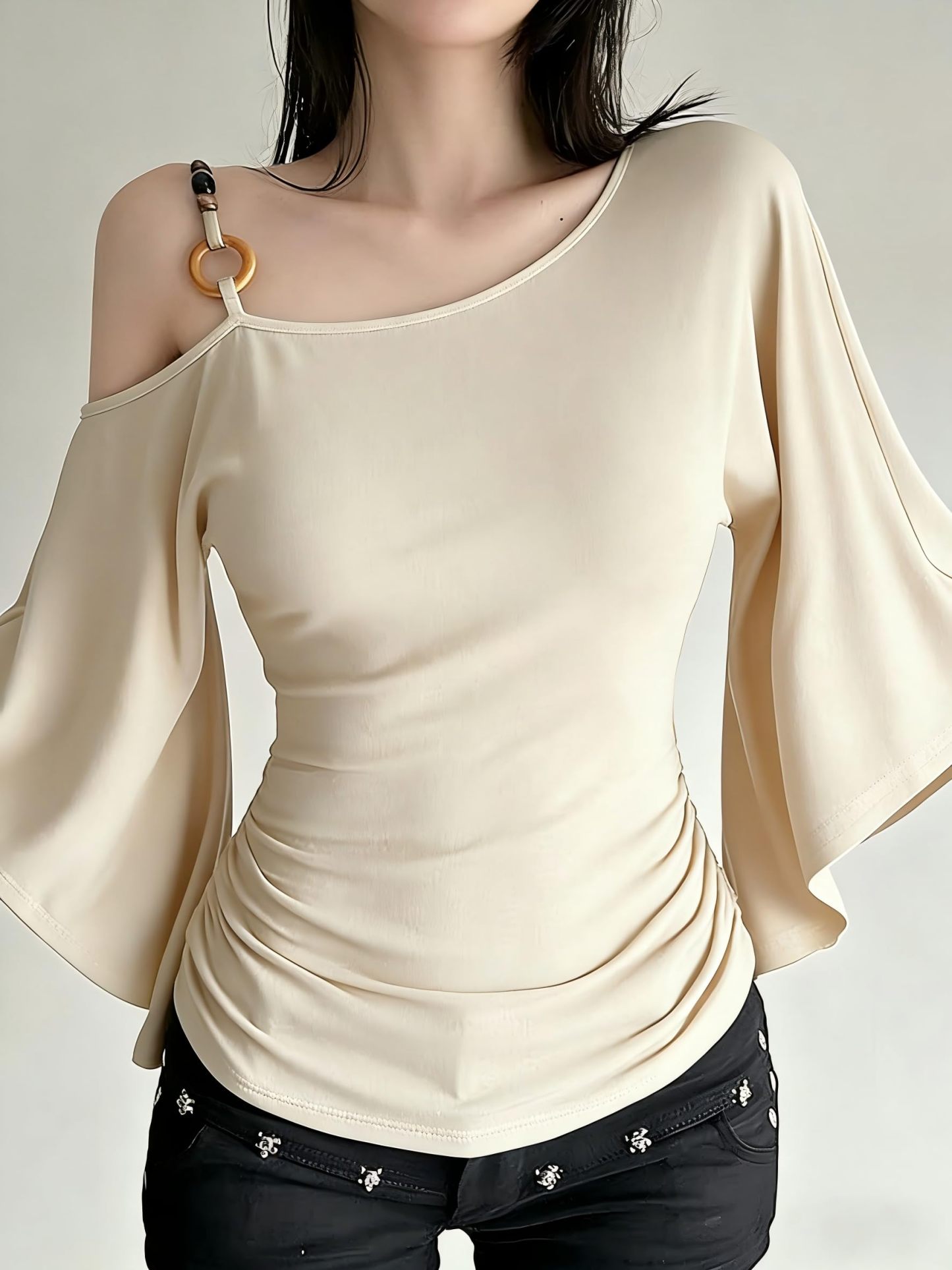 Women One Shoulder Halter Top 