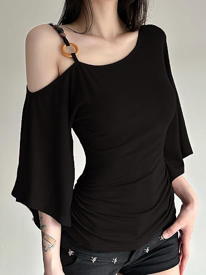 Women One Shoulder Halter Top 