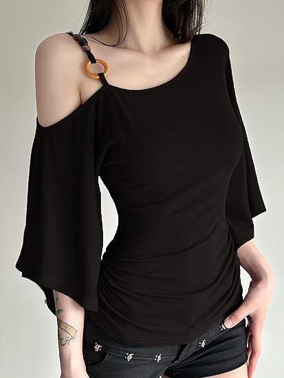Women One Shoulder Halter Top 