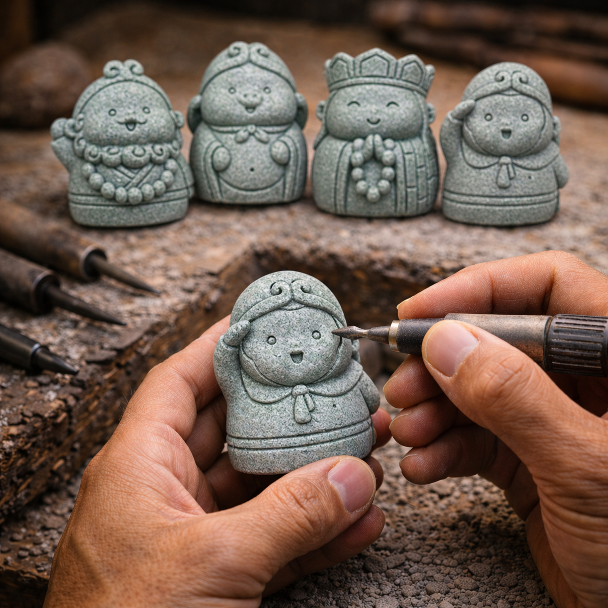  Handcrafted Stone Zen Kokoro Set Statue