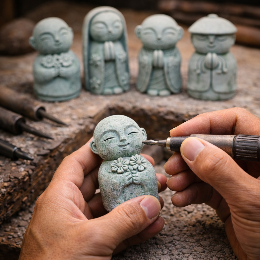 Handcrafted Stone Zen Jizo Statue Set (All 5 Designs Included)