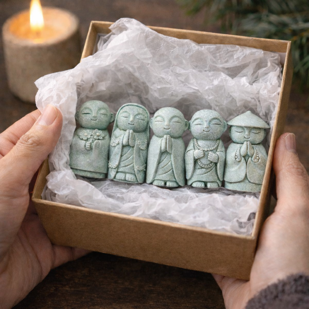 Handcrafted Stone Zen Jizo Statue Set (All 5 Designs Included)