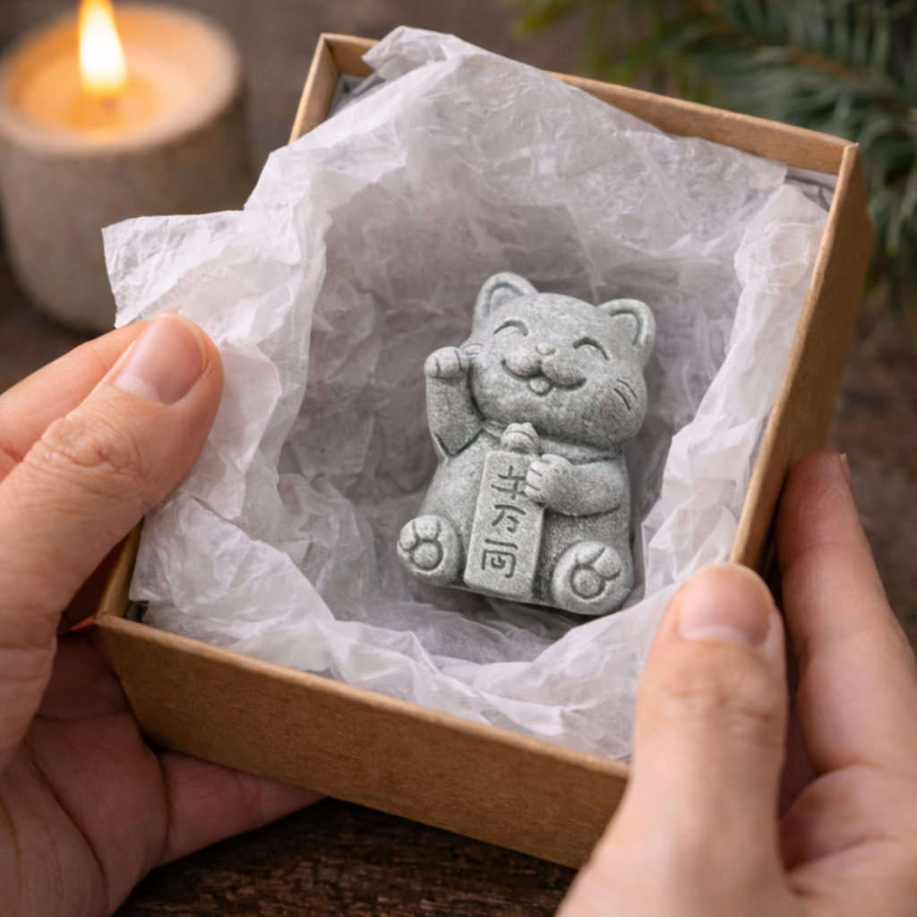  Handcrafted Stone Zen Cat Statue