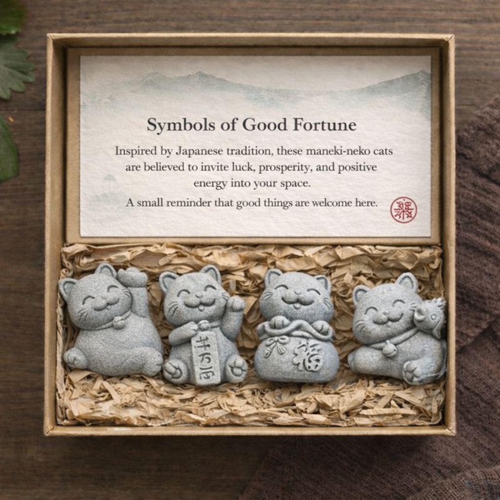  Handcrafted Stone Zen Cat Statue
