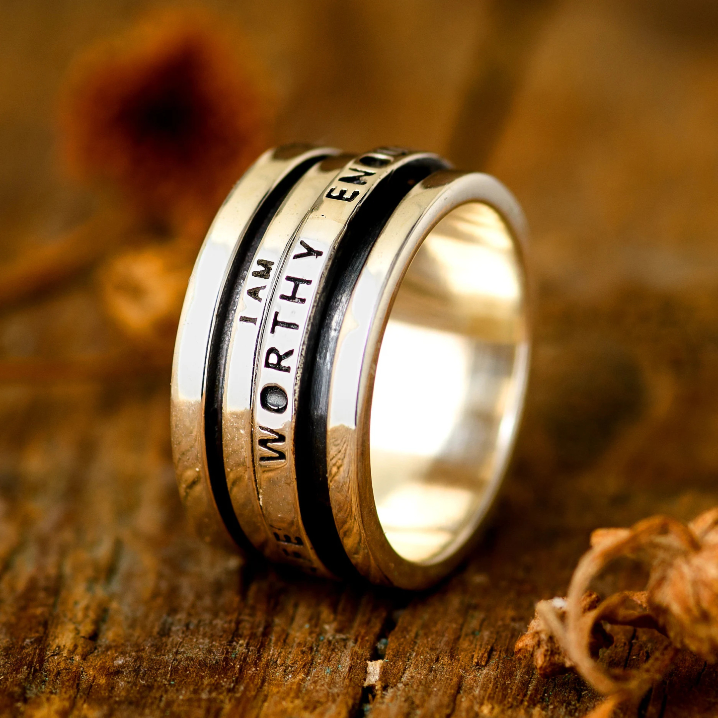 I am strong, worthy of love, and secure. Ring, finger spinner ring.